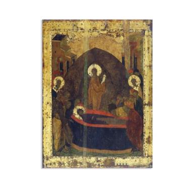 Imagem de SDYJ6GSW Assumption Andrei Rublev reprodução de pintura em tela famosa arte religiosa decoração de parede para sala de estar Andrei Rublev impressão em tela pronto para pendurar pôster 110x80 cm (43 x