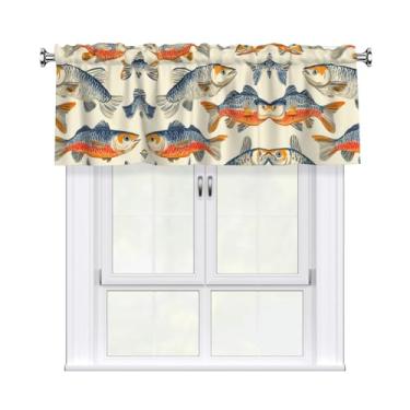 Imagem de LPLSNWS Saias curtas estampadas com figuras de peixe, cortinas curtas de banheiro, adequadas para cozinha, quarto, lavanderia