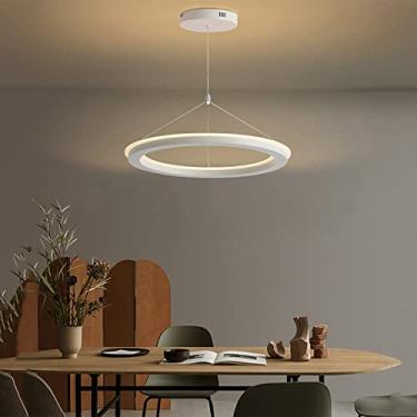 Imagem de Lustre LED moderno com 1 anel, dimerizável, luminária de teto redonda em acrílico para sala de jantar, escritório e quarto, luminária pendente contemporânea com anel de LED - branca, 40x40x2