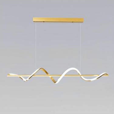 Imagem de Lustre LED moderno, luminária pendente linear nórdica, luminária suspensa para ilha de cozinha, lustre de teto para interiores, ideal para sala de jantar, cafeteria ou escritório, com altura
