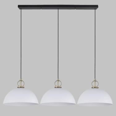 Imagem de Lustre linear moderno com 3 lâmpadas E26, ideal para sala de jantar, cozinha e ilha. Altura ajustável e cúpula metálica.