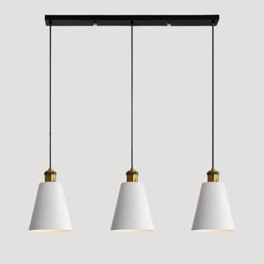 Imagem de Lustre pendente nórdico moderno em metal, estilo linear, com 3 lâmpadas E26, ideal para ambientes internos, sala de jantar, quarto, cozinha e ilha. Altura ajustável.