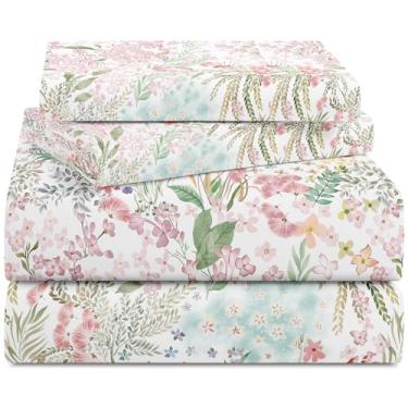 Imagem de YIYEA Jogo de lençóis de solteiro, luxuoso, 1800 fios, qualidade hoteleira, microfibra escovada, floral, ultramacio, bolso profundo, resistente a encolhimento e desbotamento, 3 peças, solteiro