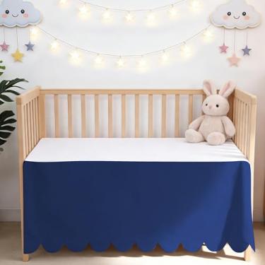 Imagem de Saia de berço com borda recortada, azul marinho, 100% algodão egípcio, 400 fios, babados, camada dupla, durável, macia para bebês meninas ou meninos, 132 x 71 cm com 35,5 cm