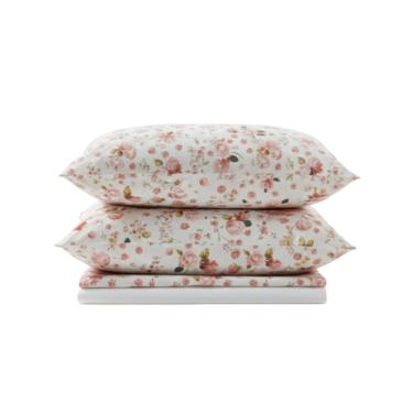 Imagem de Jogo de Lençol Bella Casal 4 Peças Percal 200 Fios Estampado Floral - Rosa Sereno - 100% Poliéster