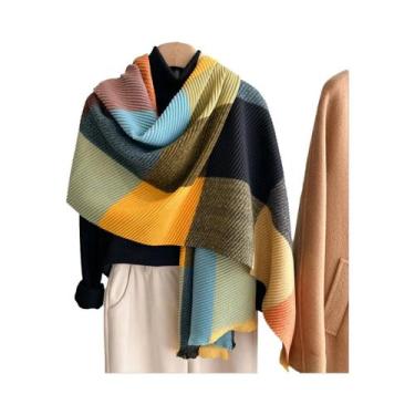 Imagem de Cachecol Feminino Oversized Color-Block Com Drapeado, Quente Para Prim