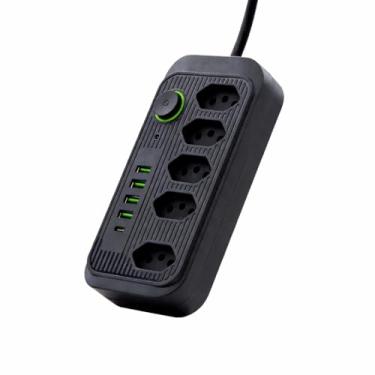 Imagem de Filtro de Linha, Extensão Tomada, Régua Tomada, Régua de Energia (5 Tomadas + 4 USB + 1 USB-C) – Extensão Elétrica Bivolt 110–220V com Cabo de 2 m | Ideal para Casa, Escritório e Home Office