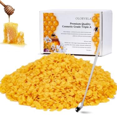 Imagem de olorvela Pelotas amarelas de cera de abelha 450 g, filtro triplo orgânico natural, cera de abelha para fabricação de velas, faça você mesmo com a pele, cuidados com o cabelo, protetor labial e