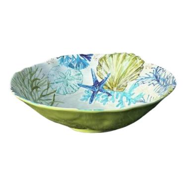 Imagem de Bowl Saladeira de Melamina Verde C/Estampa Marinho Concha do Mar 3,3 Litros 30,5x10,5cm Entrecasa