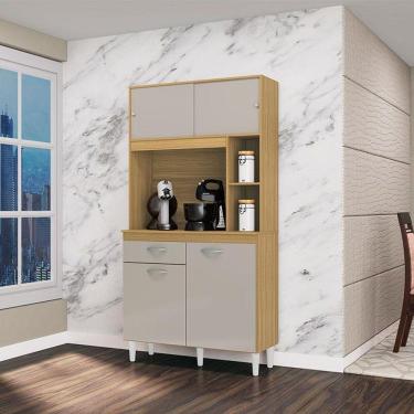 Imagem de Armário Para Cozinha Ambiente Kit Duda 90 Cm Damasco Off White - Poquema