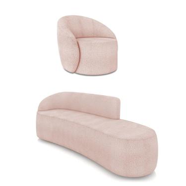 Imagem de Sofá 4 Lugares Orgânico 220cm Morgan E Poltrona Lua Bouclê Rosê D03 - D'rossi