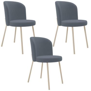 Imagem de Kit 03 Cadeiras para Sala de Jantar Cozinha Estofada Gavi Arena L02 Suede Cinza - Lyam Decor