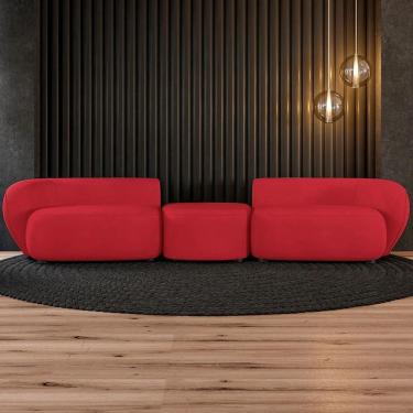Imagem de Sofá 5 Lugares com Puff 382cm Orgânico Lyor Veludo Vermelho Z55 - Mpozenato