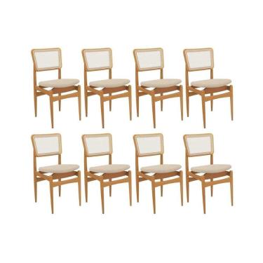 Imagem de Cadeira Sala De Jantar Stela 1cmm013ca Premium Madeira Maciça Kit 8 Un Carvalho-linho Bege Argila-tela Bege - Kappesberg