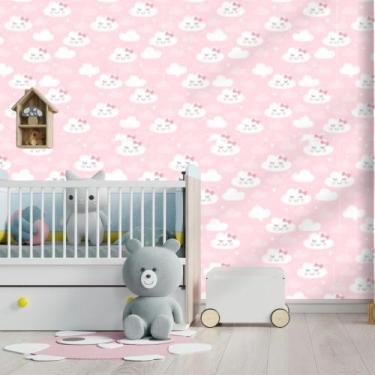 Imagem de Papel de Parede Adesivo Autocolante Decorativo Nuvem Rosa Infantil 5 M