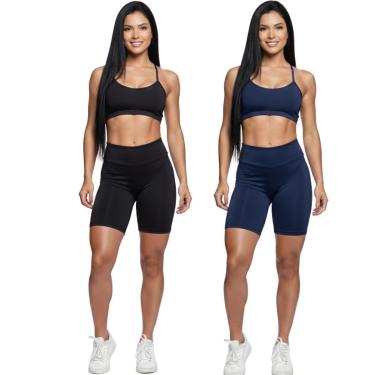Imagem de KIT 2 Conjunto Top Alça Fina e Bermudinha Suplex Serra e Mar Modas Roupa Academia Fitness Musculação-Feminino