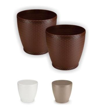 Imagem de Cachepos Rattan Pequeno Redondo Kit 2 Unidades Vaso Lirio Orquidea - A