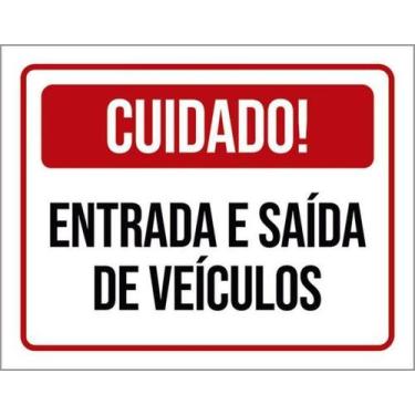Imagem de Kit 5 Placas Sinalização - Entrada Saída Veículos Vermelha - Sinalizo