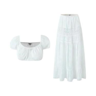 Imagem de Conjunto De Saia Longa Com Cinto E Renda Para Mulheres, Vestido De Fes