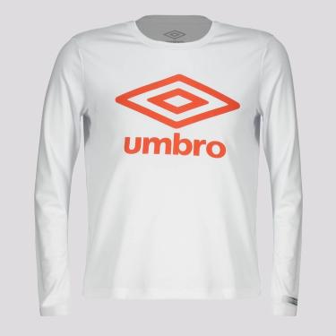 Imagem de Camisa Manga Longa Umbro Basic UV Juvenil Branca e Vermelha-Unissex