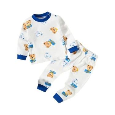 Imagem de Conjunto De Pijama Infantil De Algodão, Calças Longas, Tamanhos Médio 