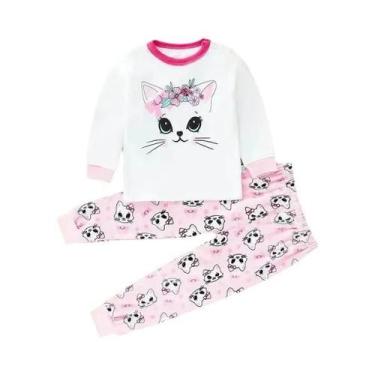 Imagem de Conjunto De Pijama Infantil De Algodão, Calças Longas, Tamanhos Médio 
