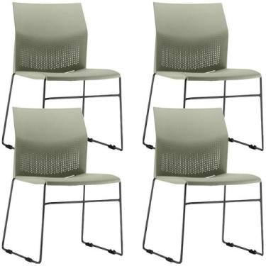 Imagem de Kit 04 Cadeiras Empilhável Fixa Link F02 Base Aço Preta Verde - Lyam D