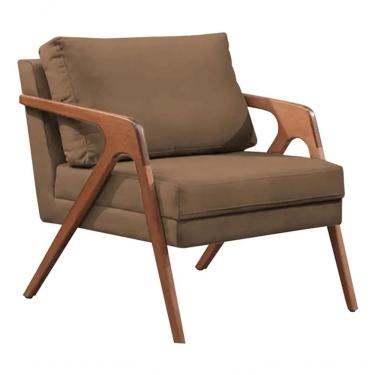 Imagem de Kit 02 Poltronas Decorativa Mona Luxo Base De Madeira Maciça Sala Recepção Veludo Marrom Do Lar Móveis E Decoração