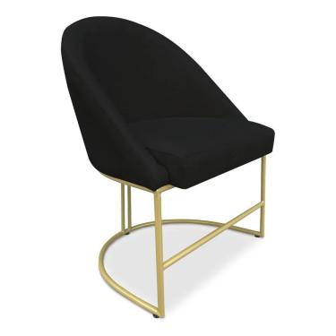 Imagem de Cadeira Poltrona De Jantar Bela Base Metálica Industrial Dourado Sala Recepção Escritório Veludo Preto Do Lar Móveis