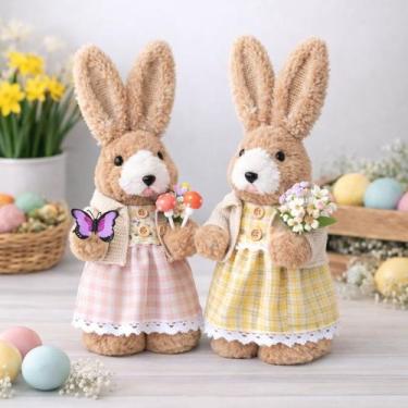 Imagem de Dupla Boneco Coelho Coelhinho Pelúcia Enfeite Páscoa De 33cm - Genéric