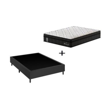 Imagem de Cama Box Casal 138 Tecido Sintético Preto com Colchão de Molas Ensacad