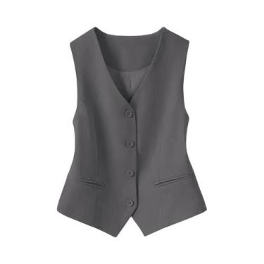 Imagem de Colete Feminino Slim Fit Com Decote Em V E Botões Para Uso Interno Ou 