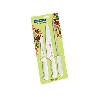 Imagem de Conjunto de Facas Premium Inox Cabo Branco - 3 Peças - Tramontina, Bra