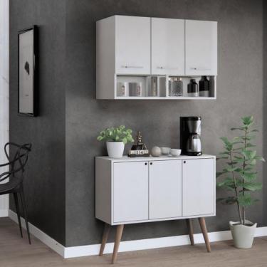 Imagem de Kit Cozinha Armário 3 Portas e Balcão para Microondas com Pés Palito R