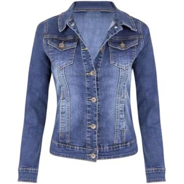 Imagem de Jaquetas jeans femininas jaquetas jeans curtas mulheres outono lavagem manga longa vintage jaqueta casual casaco jeans, azul claro, s