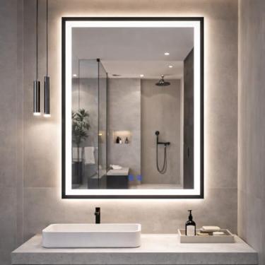 Imagem de Espelho Banheiro De LED Touch 3 Cores de Luz Com Desembaçador e Display Digital 80x60 cm Bivolt: 110V /220V