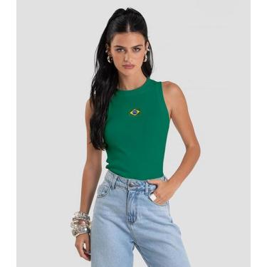 Imagem de Regata Feminina em Ribana Canelada Brasil Dianna Verde, G, Verde