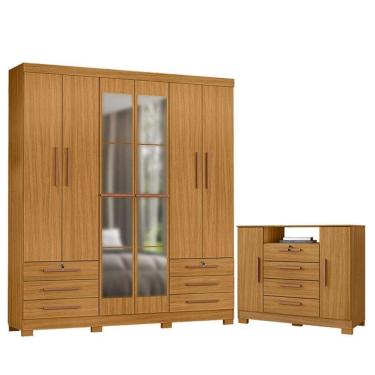 Imagem de Cômoda Madri E Guarda Roupa Casal Londres Com Espelho Carvalho Americano Tx -incorplac