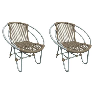 Imagem de Kit 2 Cadeiras Decorativa Julia Em Corda Náutica E Base Em Alumínio Cinza- Rami