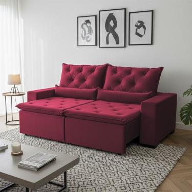 Imagem de Sofá Retrátil Design 150m Suede De Alta Qualidade Reclinável 2 Módulos Milão Vermelho