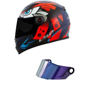 Imagem de Capacete LS2 FF358 Tribal Azul e Laranja Mais Viseira Camaleão, 54