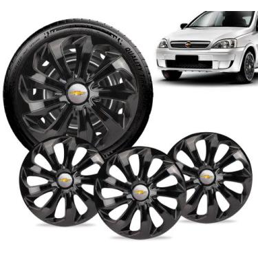 Imagem de Jogo 4 Calota Velox Aro 14 Preta Gm Corsa Celta Prisma Agile - Elitte