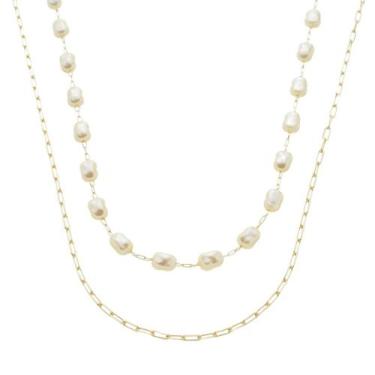 Imagem de Colar 2 voltas cecília pérolas elos folheado a ouro 18k piuka, Ouro 18