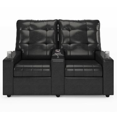 Imagem de Poltrona De Cinema Reclinável 2 Lugares Baú Usb Mallie Fh9 Pu Preto Brilho - Mpozenato