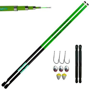 Imagem de Kit 02 Vara Telescópica Gomo Longo JP Traira 4,00m Verde Jaú Pesca e A