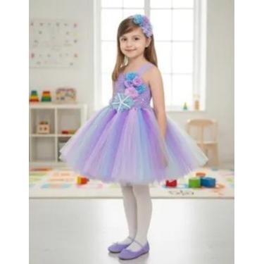Imagem de Vestido Fantasia Sereia Ariel Festa Aniversário Tule Tutu - Baby Plush
