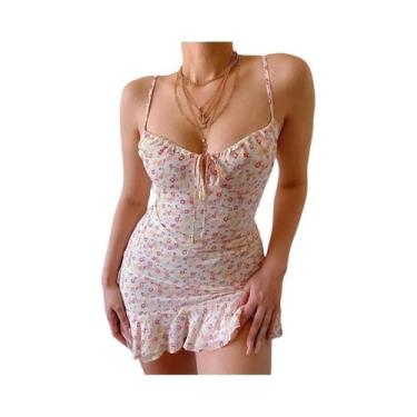 Imagem de Feminino sexy casual casa pequeno floral camisola vestido verão saia c