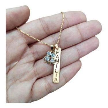 Imagem de Colar Família Menino Menina Pedra Zirconia F. Ouro Semijoia - - De Cas