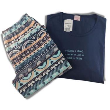Imagem de Pijama longo fem brilho no olhar lua encantada ref 991, Marinho, Flora