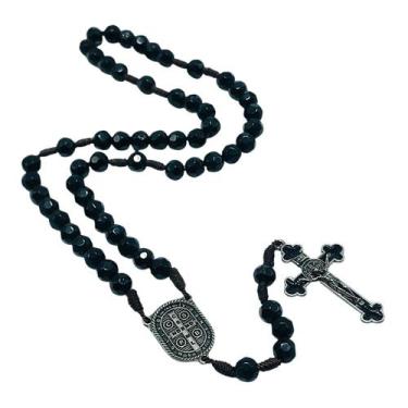 Imagem de Terço Medalha de São Bento Cristal 8 mm Prateado Católico - FORNECEDOR